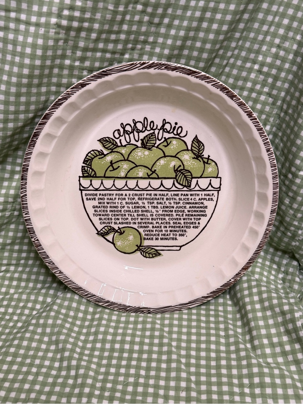 Ironstone Apple Pie Recipe Dish with Green Apple Graphic